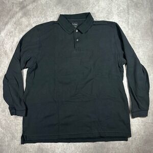 LL Bean Men XXL Tall Long Sleeve Polo Shirt Black Traditional Fit Casual Outdoor